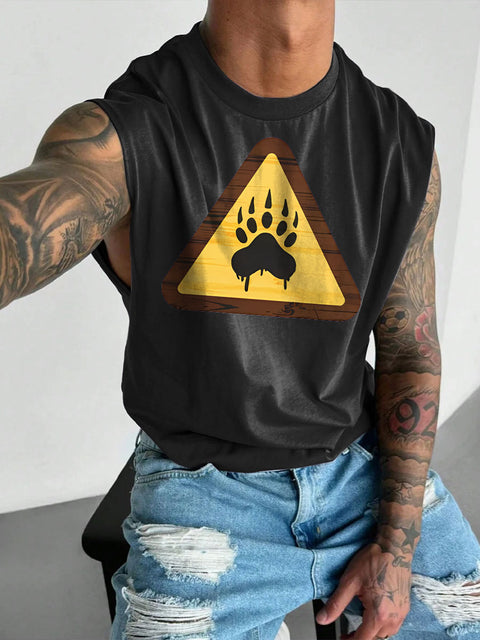 Men's LGBT Caution Bear Gay Bear Pride Print Casual Wide Shoulder Vest