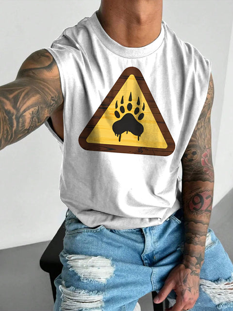 Men's LGBT Caution Bear Gay Bear Pride Print Casual Wide Shoulder Vest