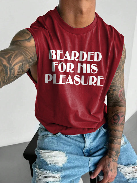 Men's LGBT Bearded For His Pleasure Gay Bear Print Casual Wide Shoulder Vest