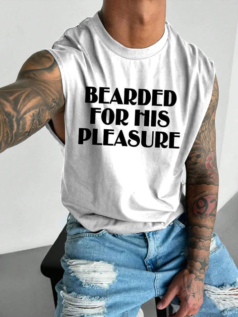 Men's LGBT Bearded For His Pleasure Gay Bear Print Casual Wide Shoulder Vest