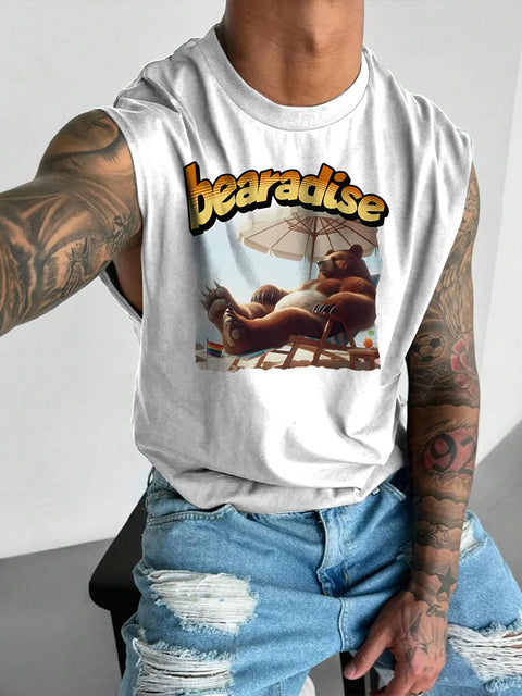 Men's LGBT Gay Bear Bearadise Pride Print Casual Wide Shoulder Vest
