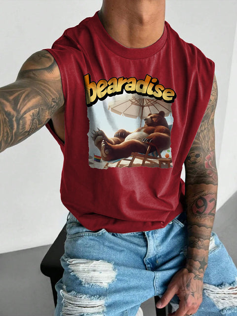 Men's LGBT Gay Bear Bearadise Pride Print Casual Wide Shoulder Vest