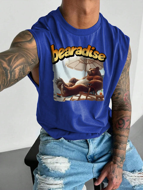 Men's LGBT Gay Bear Bearadise Pride Print Casual Wide Shoulder Vest