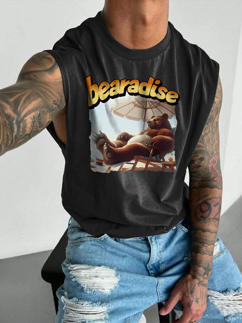 Men's LGBT Gay Bear Bearadise Pride Print Casual Wide Shoulder Vest
