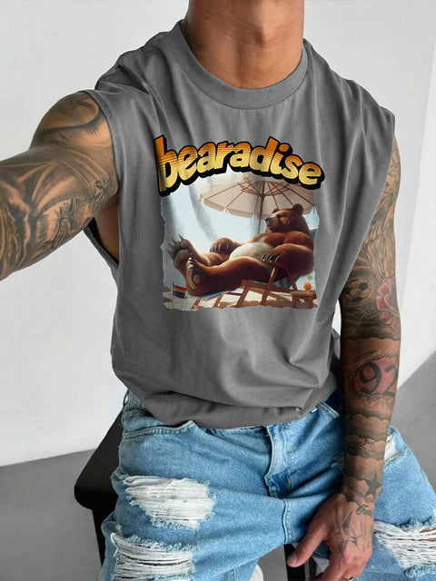 Men's LGBT Gay Bear Bearadise Pride Print Casual Wide Shoulder Vest