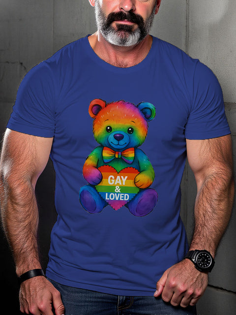LGBT Rainbow Teddy Bear Print Casual T-shirt
