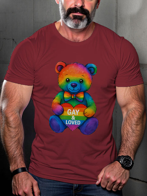 LGBT Rainbow Teddy Bear Print Casual T-shirt