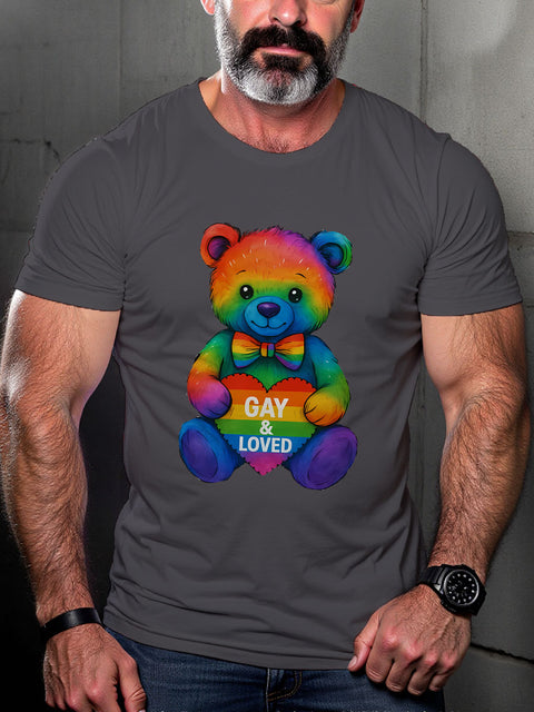 LGBT Rainbow Teddy Bear Print Casual T-shirt