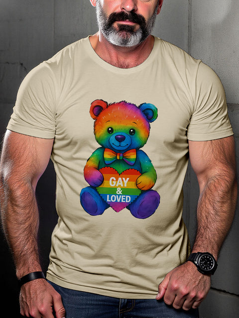 LGBT Rainbow Teddy Bear Print Casual T-shirt