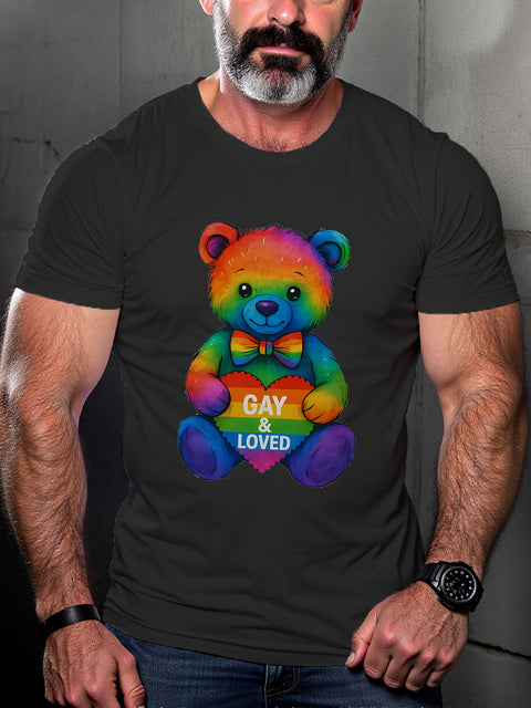 LGBT Rainbow Teddy Bear Print Casual T-shirt
