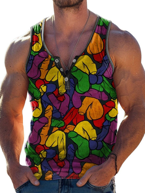 Men's LGBT Pride Gay Rainbow Penis Art Print Wide Shoulder Vest