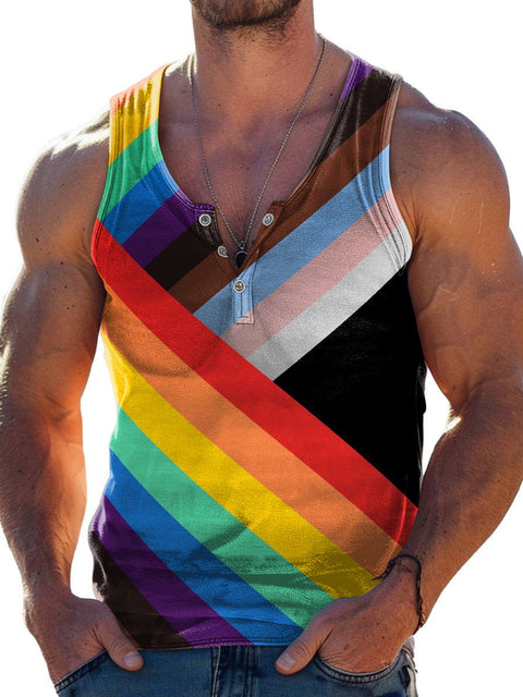 Men's Rainbow Gradient Stripes Print Wide Shoulder Vest