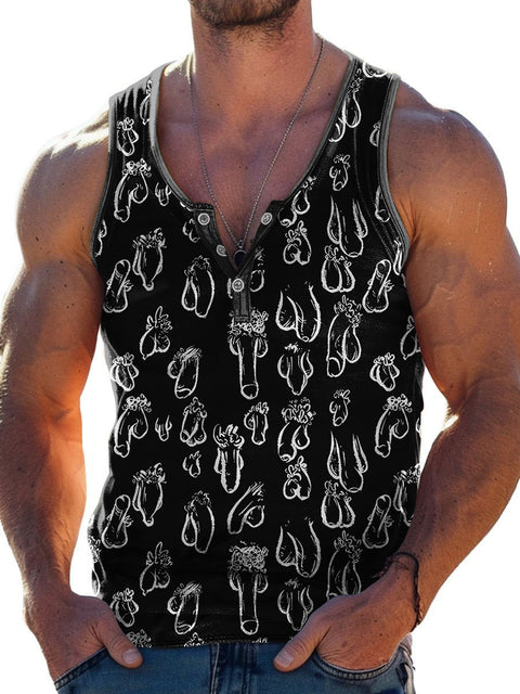 Men's LGBT Pride Gay Funny Daddy Cock Art Print Wide Shoulder Vest
