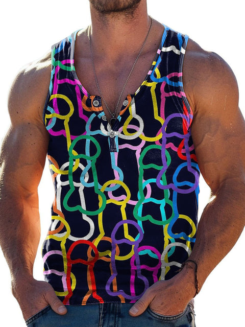 Men's LGBT Gay Pride Cock Fun Print Wide Shoulder Vest