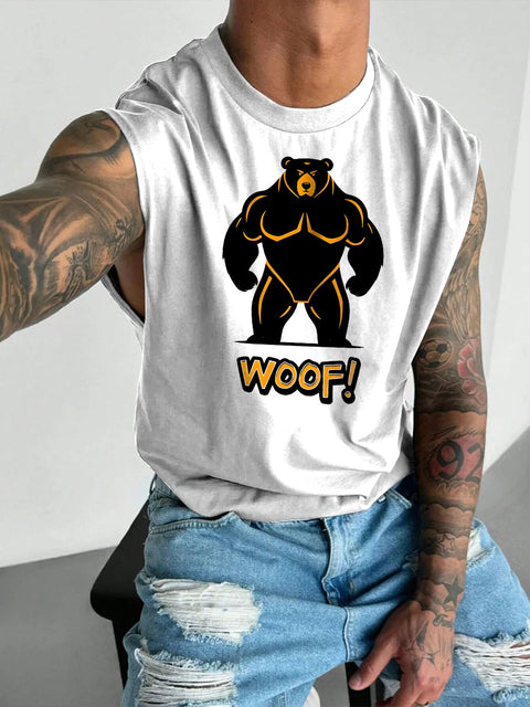 Men's LGBT Gay Bear WOOF Print Casual Wide Shoulder Vest