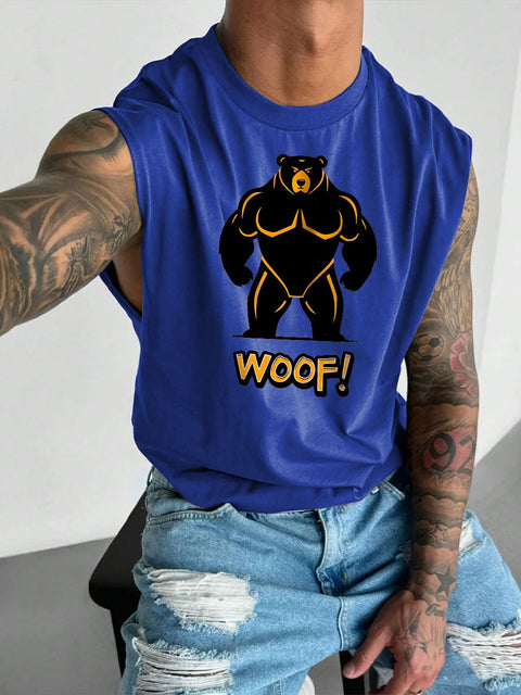 Men's LGBT Gay Bear WOOF Print Casual Wide Shoulder Vest