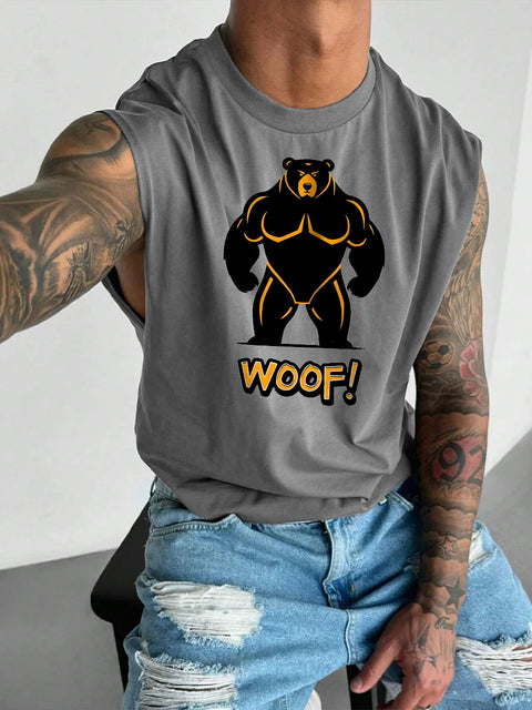 Men's LGBT Gay Bear WOOF Print Casual Wide Shoulder Vest