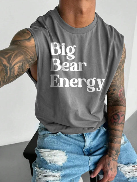 Men's LGBT Gay Funny Bear Pride Big Bear Energy Print Casual Wide Shoulder Vest
