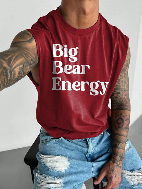 Men's LGBT Gay Funny Bear Pride Big Bear Energy Print Casual Wide Shoulder Vest