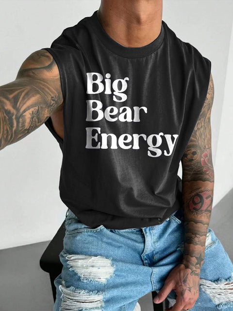 Men's LGBT Gay Funny Bear Pride Big Bear Energy Print Casual Wide Shoulder Vest