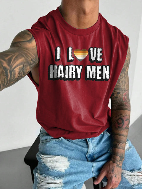 Men's LGBT Gay Bear I Love Hairy Men Print Casual Wide Shoulder Vest
