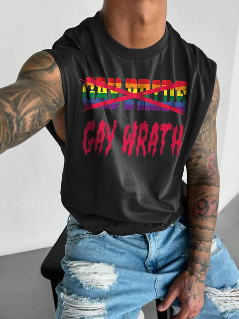 Men's LGBT Gay Gay Pride X Gay Wrath Print Casual Wide Shoulder Vest