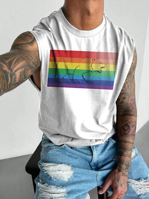 Men's LGBT Bear Pride Rainbow Flag Bear Print Casual Wide Shoulder Vest
