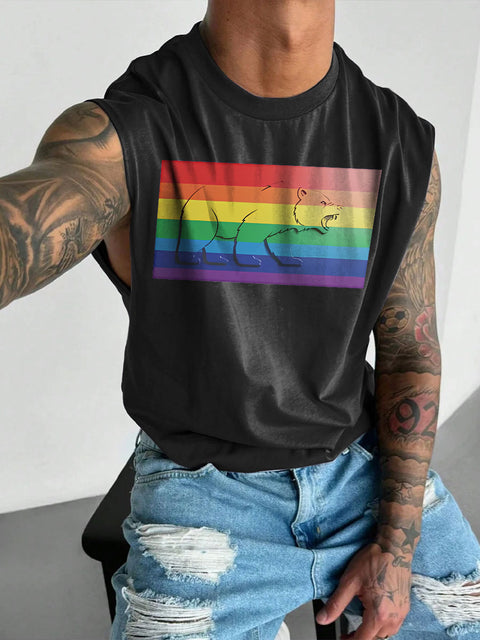 Men's LGBT Bear Pride Rainbow Flag Bear Print Casual Wide Shoulder Vest
