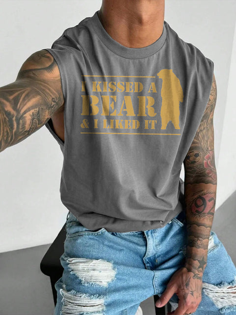 Men's LGBT I Kissed A Bear I Liked It Print Casual Wide Shoulder Vest