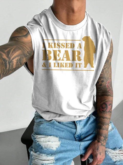 Men's LGBT I Kissed A Bear I Liked It Print Casual Wide Shoulder Vest