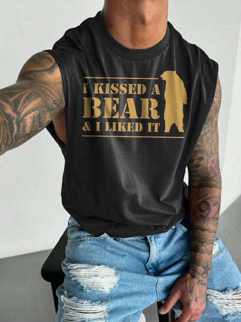 Men's LGBT I Kissed A Bear I Liked It Print Casual Wide Shoulder Vest