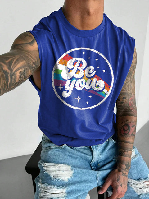 Men's LGBT Be You Rainbow Pride Celebration Print Casual Wide Shoulder Vest