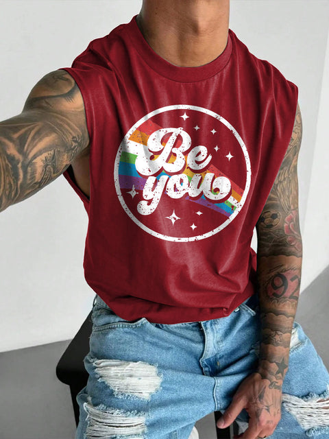 Men's LGBT Be You Rainbow Pride Celebration Print Casual Wide Shoulder Vest