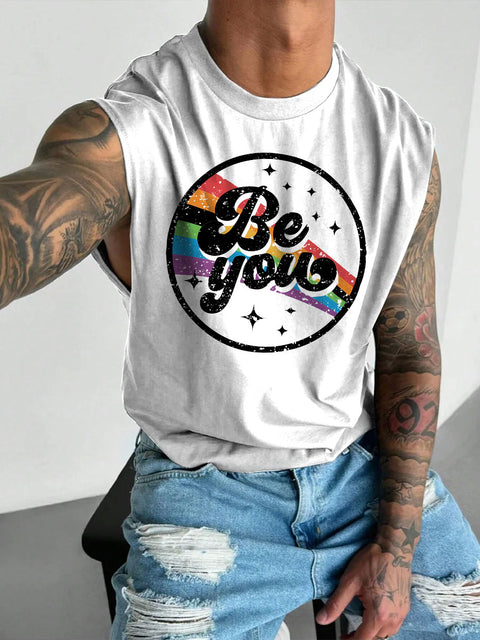 Men's LGBT Be You Rainbow Pride Celebration Print Casual Wide Shoulder Vest