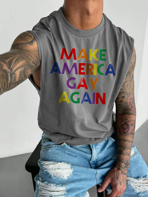 Men's LGBT Make America Gay Again Pride Print Casual Wide Shoulder Vest
