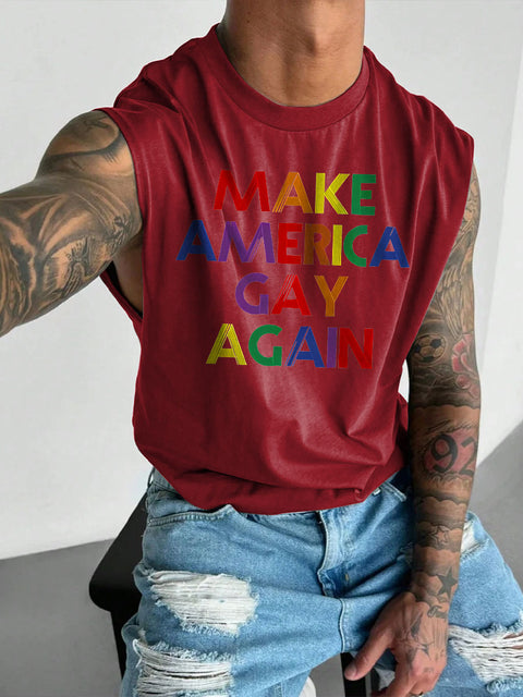 Men's LGBT Make America Gay Again Pride Print Casual Wide Shoulder Vest