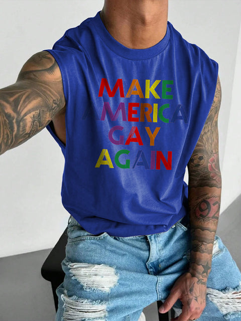 Men's LGBT Make America Gay Again Pride Print Casual Wide Shoulder Vest