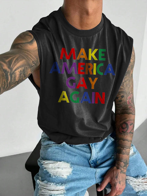 Men's LGBT Make America Gay Again Pride Print Casual Wide Shoulder Vest