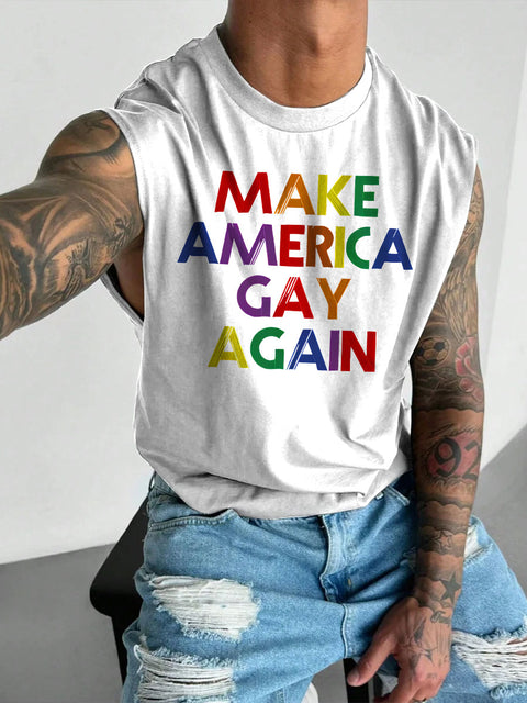 Men's LGBT Make America Gay Again Pride Print Casual Wide Shoulder Vest