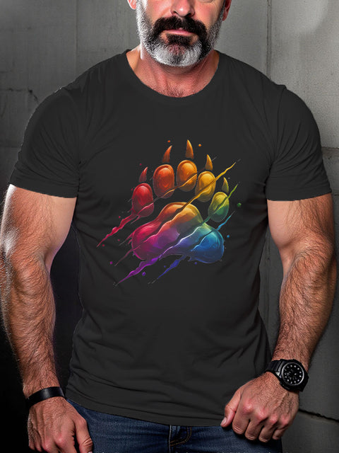 LGBT Daddy Bear Paw Pride Print Casual T-shirt