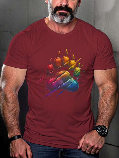 LGBT Daddy Bear Paw Pride Print Casual T-shirt