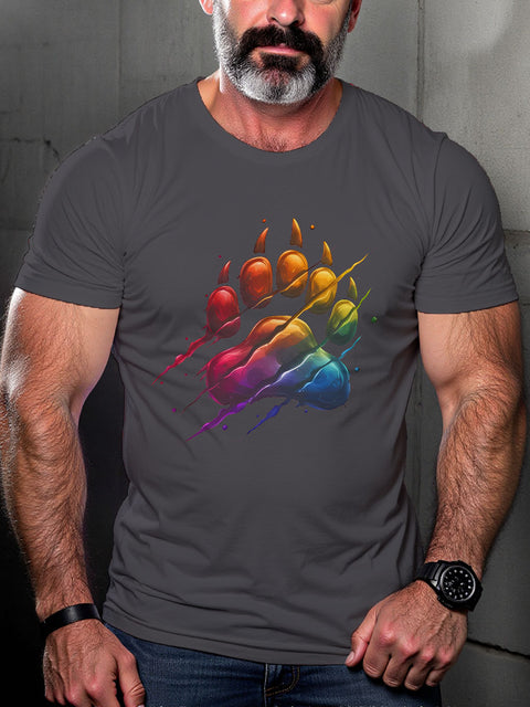 LGBT Daddy Bear Paw Pride Print Casual T-shirt