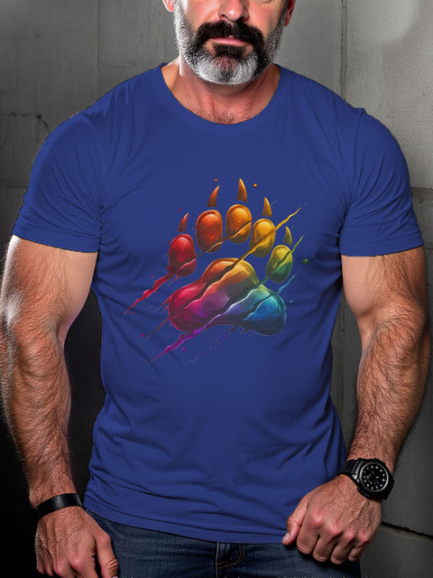 LGBT Daddy Bear Paw Pride Print Casual T-shirt