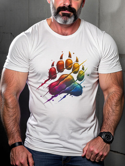 LGBT Daddy Bear Paw Pride Print Casual T-shirt