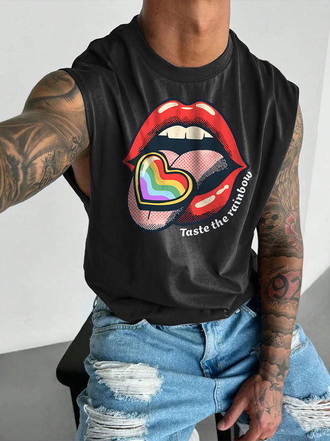 Men's LGBT Pride Month Taste The Rainbow Gay Print Casual Wide Shoulder Vest