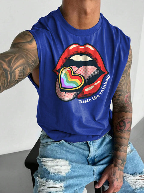 Men's LGBT Pride Month Taste The Rainbow Gay Print Casual Wide Shoulder Vest