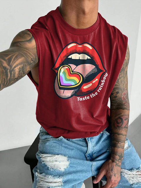 Men's LGBT Pride Month Taste The Rainbow Gay Print Casual Wide Shoulder Vest
