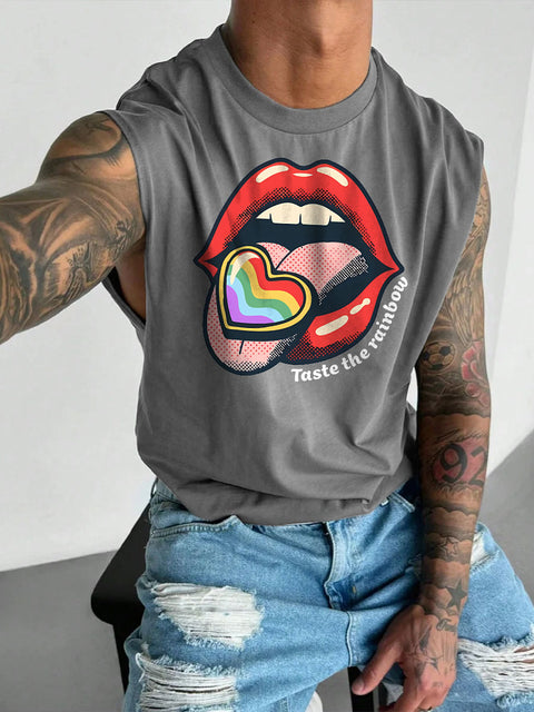 Men's LGBT Pride Month Taste The Rainbow Gay Print Casual Wide Shoulder Vest