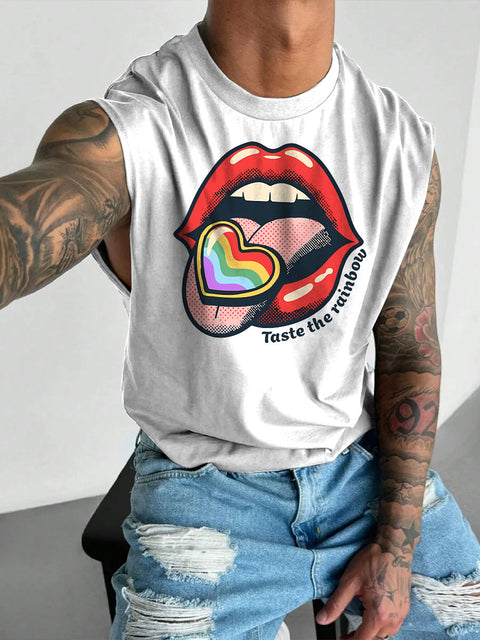 Men's LGBT Pride Month Taste The Rainbow Gay Print Casual Wide Shoulder Vest