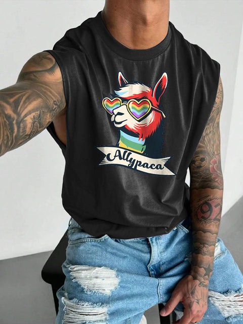 Men's LGBT Pride Month Ally-paca Gay Print Casual Wide Shoulder Vest